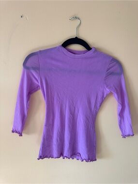 Sheer Lavender Lettuce Hem Stretch Top | Size Medium (Fits Small)